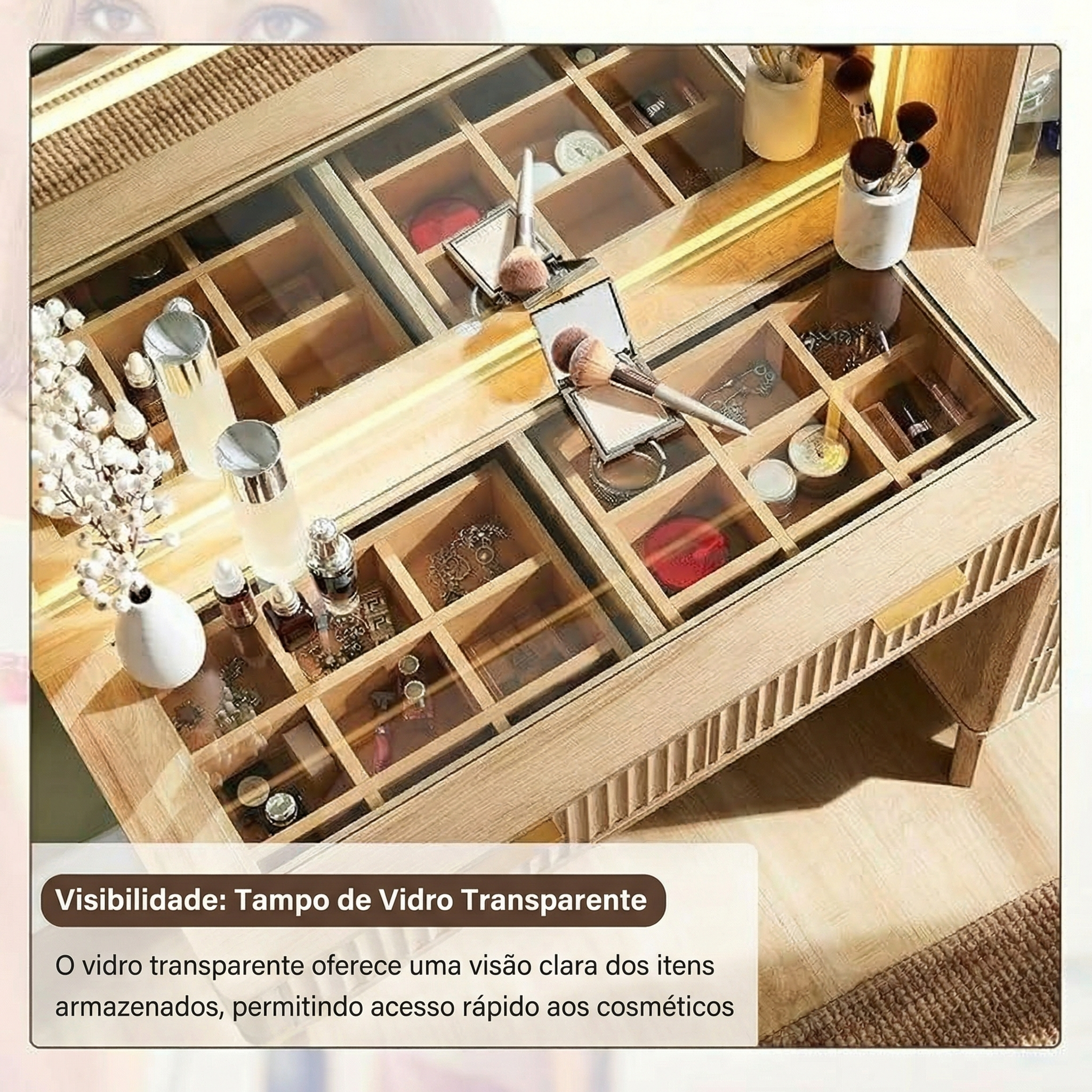 Penteadeira com Tampo Canelado e Espelho com LED