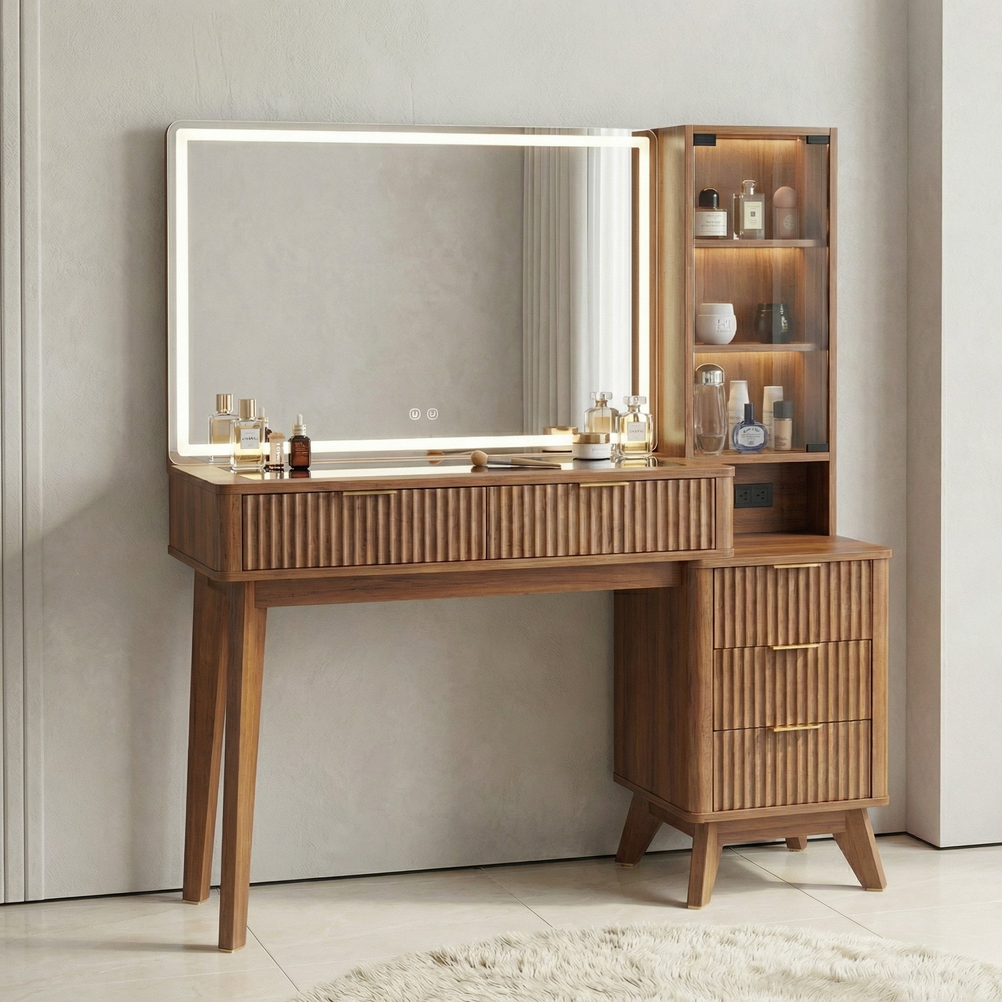 Penteadeira com Tampo Canelado e Espelho com LED